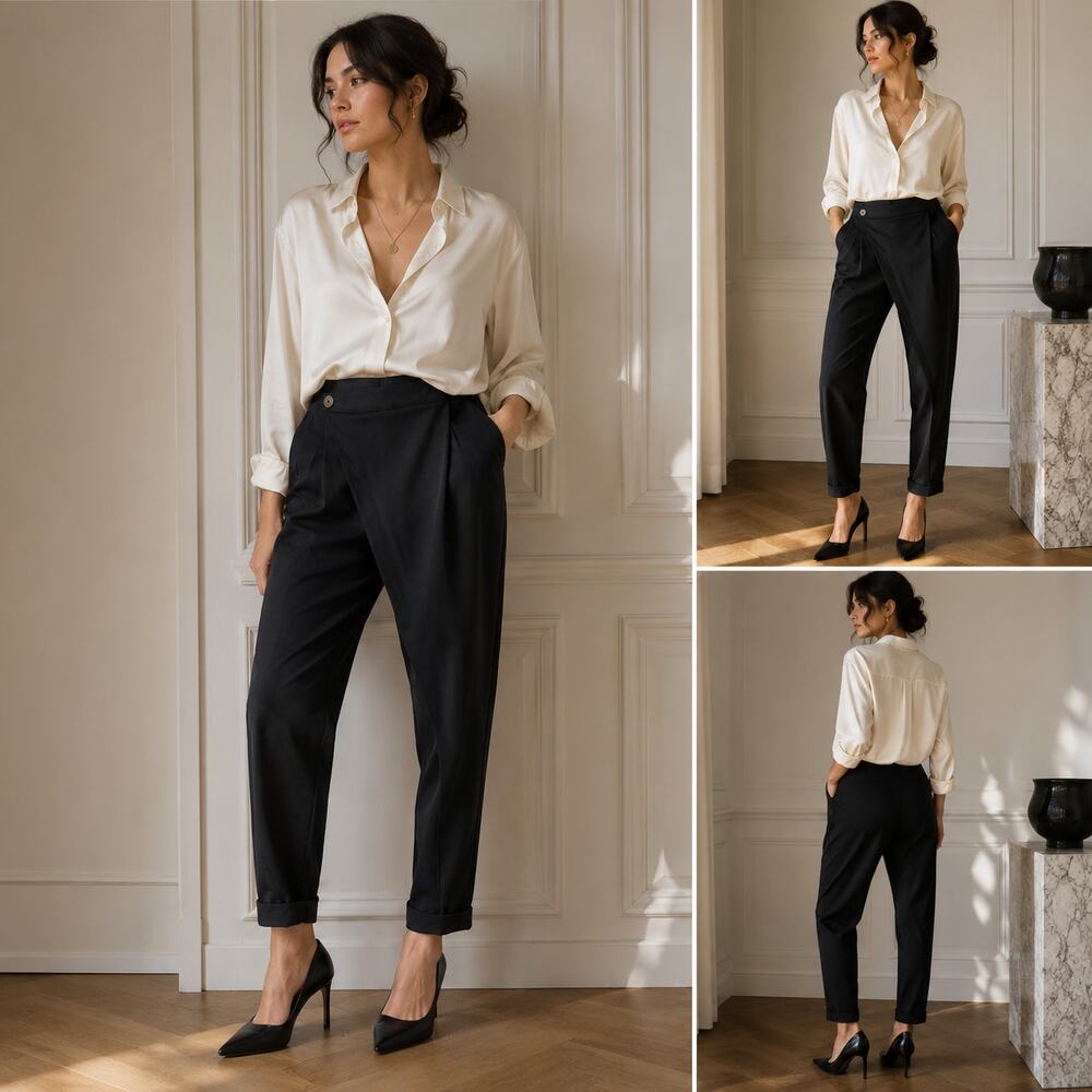 Vintage Tark'1 Paris Asymmetrical Front Dress Slacks Sz M Black Officecore Pants